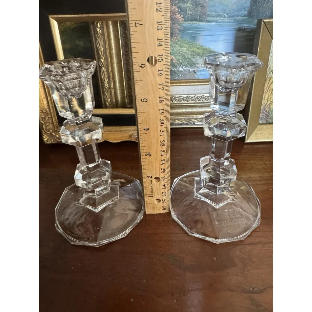 Vintage Toscany 24% Lead Crystal Candlestick Holders‎ Pair, Hexagon Base Austria